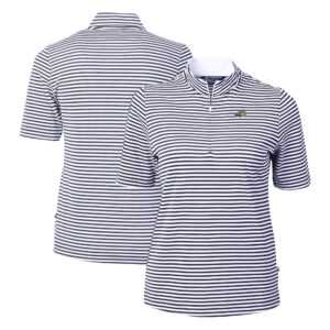 Women's Cutter & Buck  Navy Montana State Bobcats DryTec Virtue Eco Pique Stripe Recycled Polo