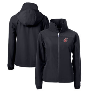 Women's Cutter & Buck  Black Washington State Cougars Charter Eco Recycled Full-Zip Jacket