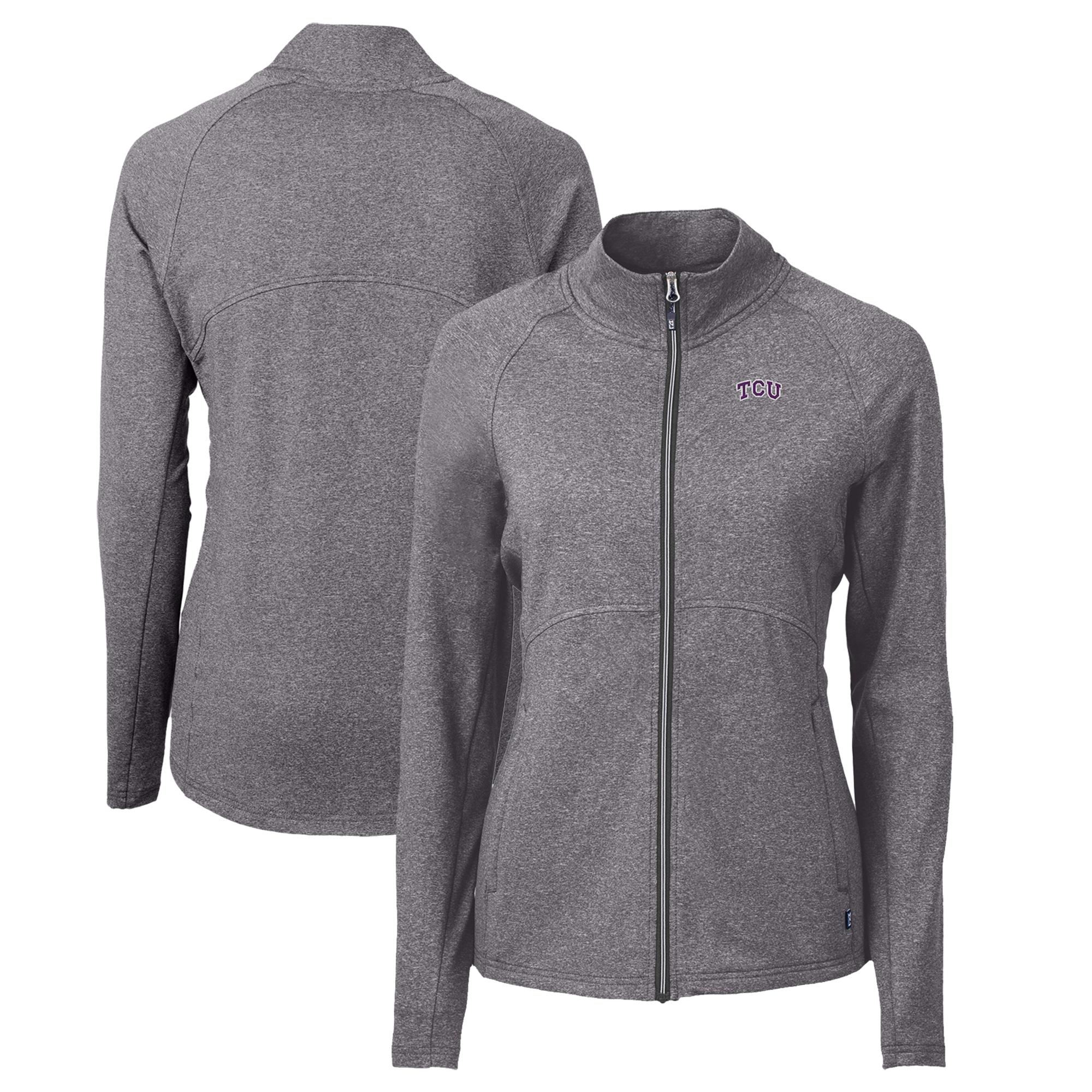 Women's Cutter & Buck Heather Black TCU Horned Frogs Adapt Eco Knit Heather Recycled Full-Zip Jacket - Image 5