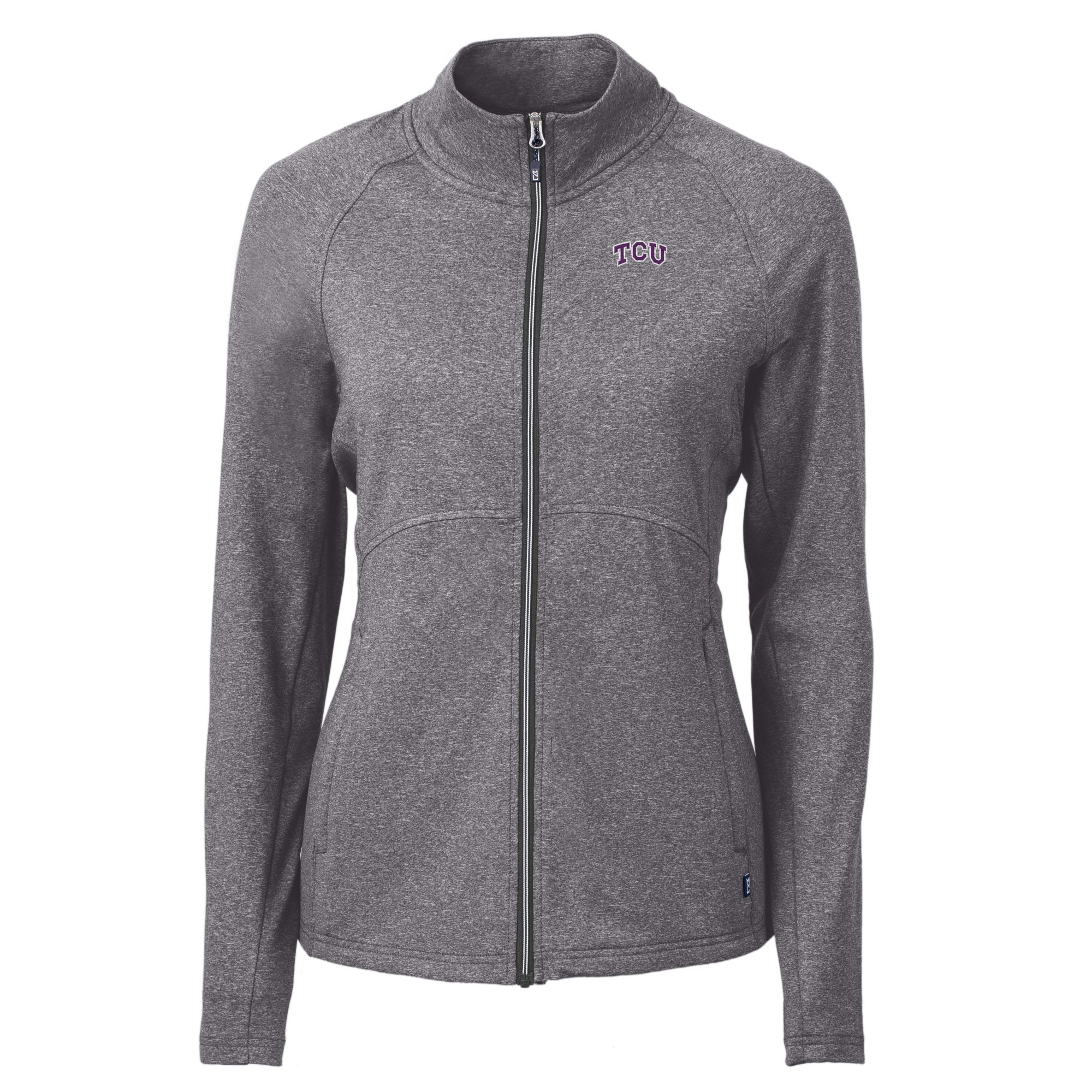 Women's Cutter & Buck Heather Black TCU Horned Frogs Adapt Eco Knit Heather Recycled Full-Zip Jacket - Image 6
