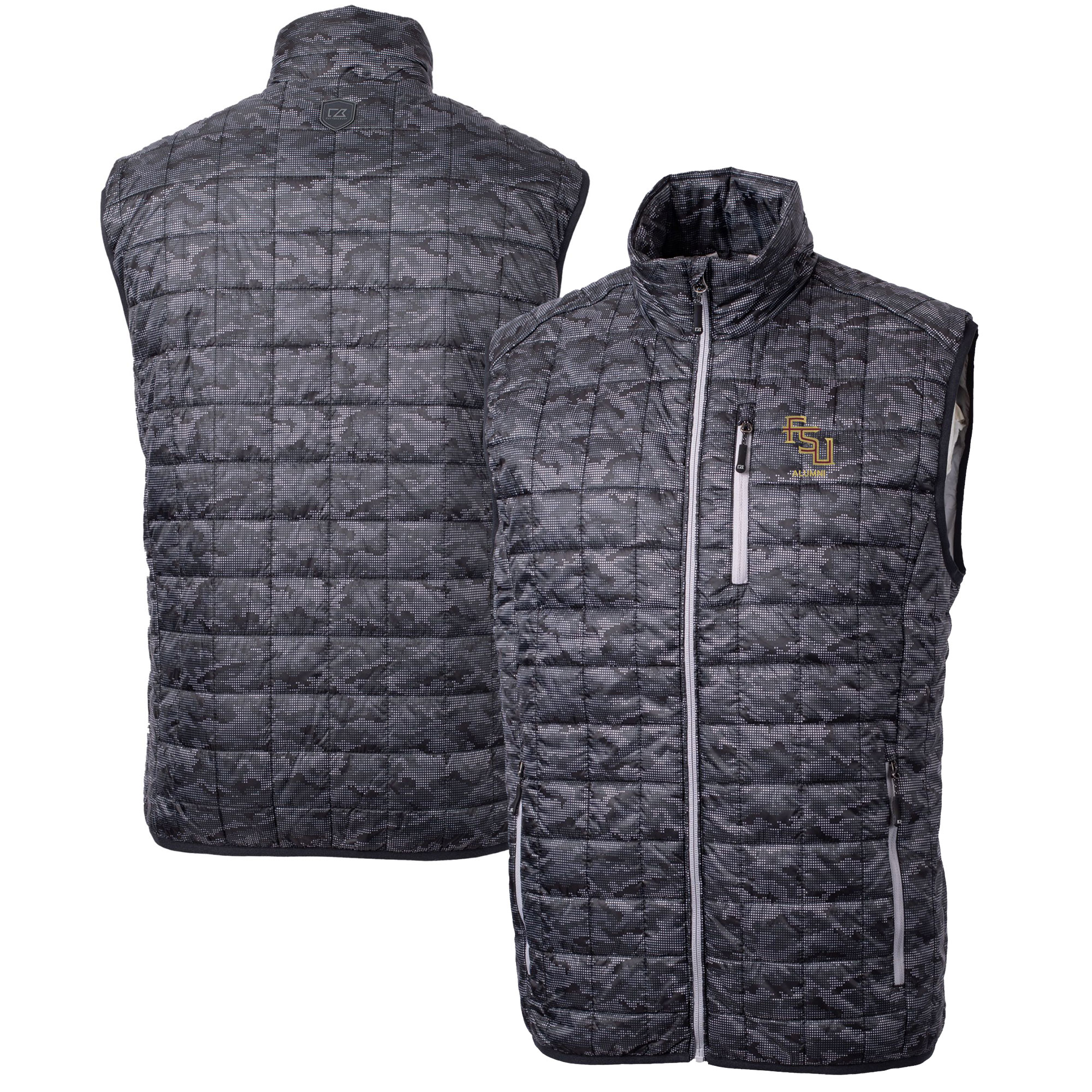 Men's Cutter & Buck Black Florida State Seminoles Alumni Logo Rainier PrimaLoft Eco Insulated Full-Zip Puffer Vest