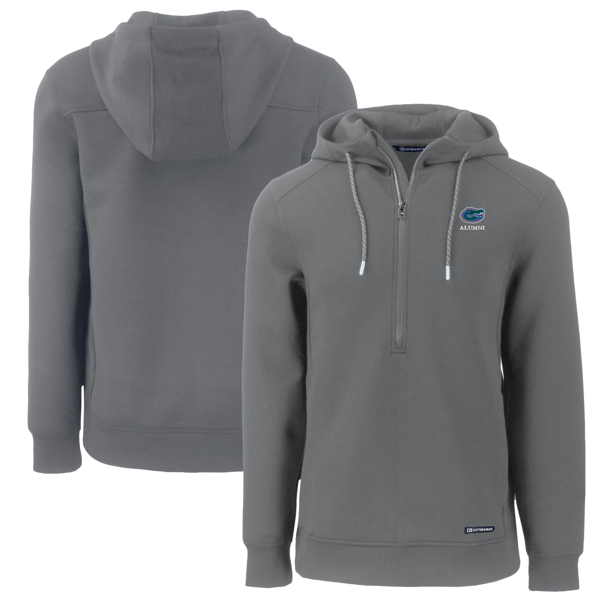 Men's Cutter & Buck Gray Florida Gators Alumni Logo Roam Eco Recycled Half-Zip Pullover Hoodie