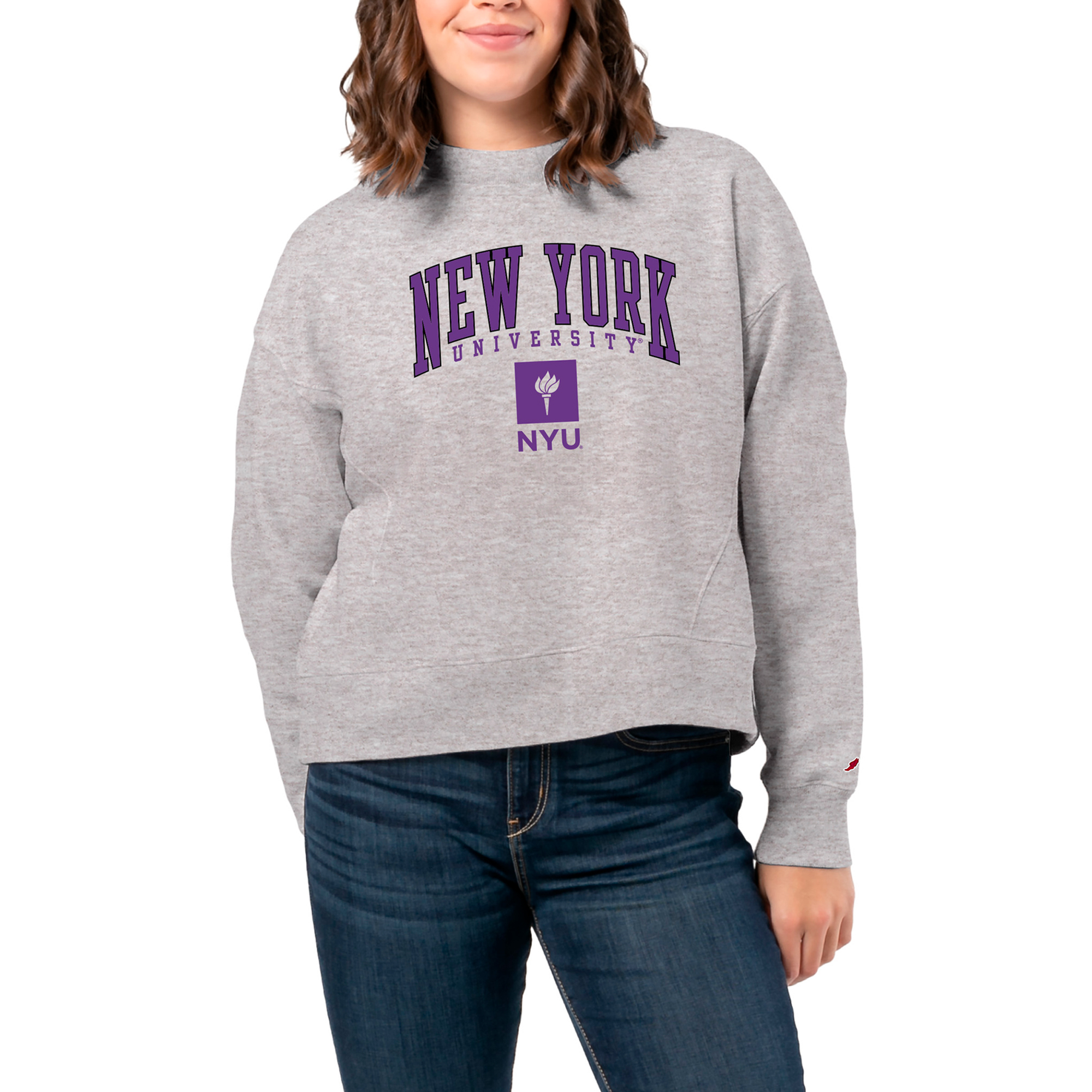 Women's League Collegiate Wear Ash NYU Violets 1636 Boxy Pullover Sweatshirt