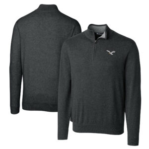 Men's Cutter & Buck Heather Charcoal Philadelphia Eagles Lakemont Tri-Blend Quarter-Zip Pullover Sweater