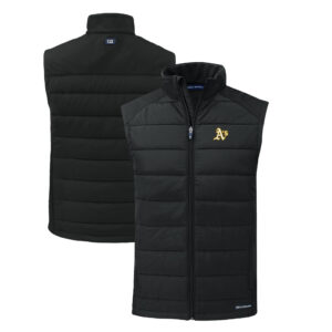 Men's Cutter & Buck Black Athletics Evoke Hybrid Eco Softshell Recycled Full-Zip Vest