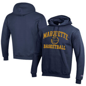 Men's Champion  Navy Marquette Golden Eagles Icon Logo Basketball Eco Powerblend Pullover Hoodie