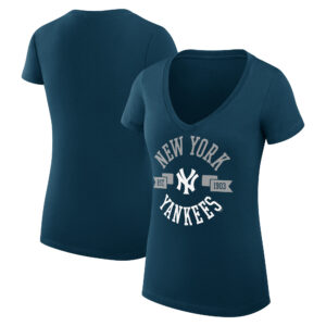 Women's G-III 4Her by Carl Banks Navy New York Yankees City Graphic V-Neck Fitted T-Shirt