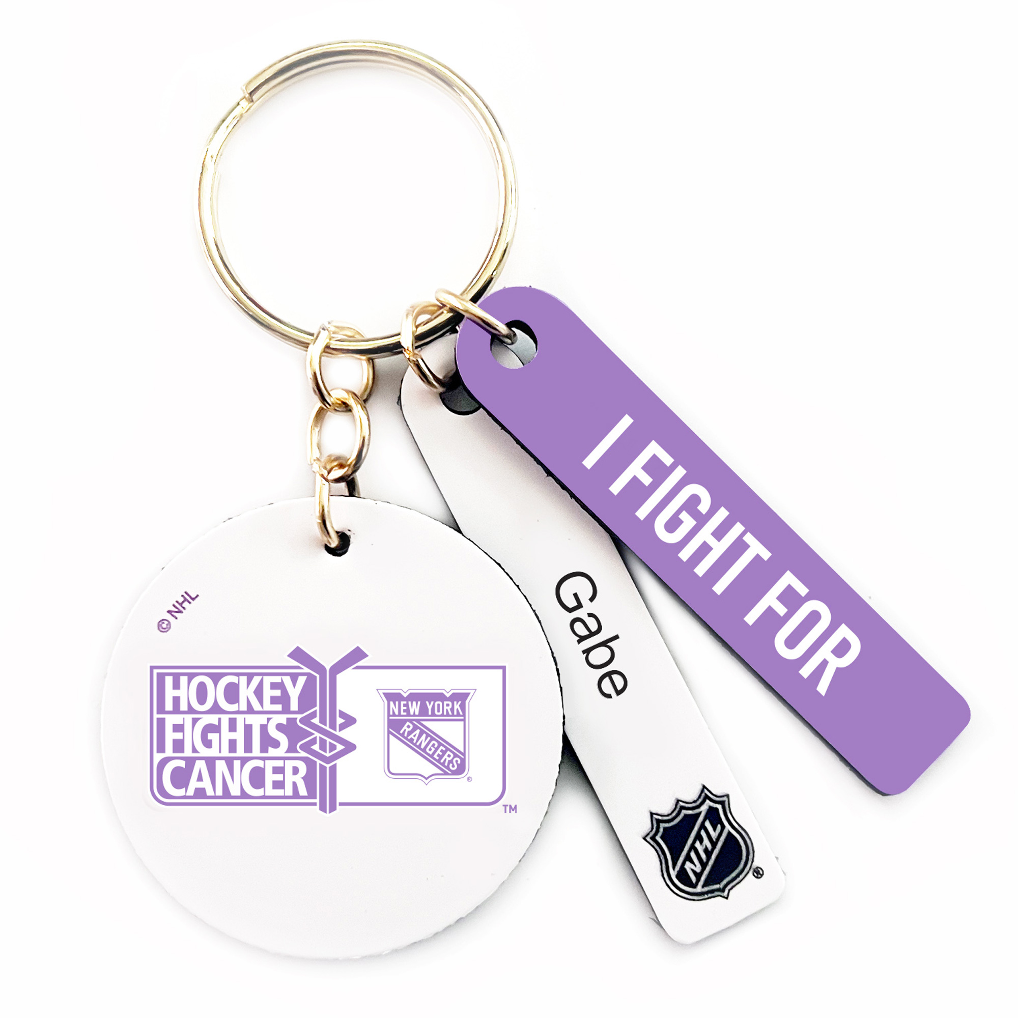 New York Rangers Hockey Fights Cancer Personalized Leather Round Keychain