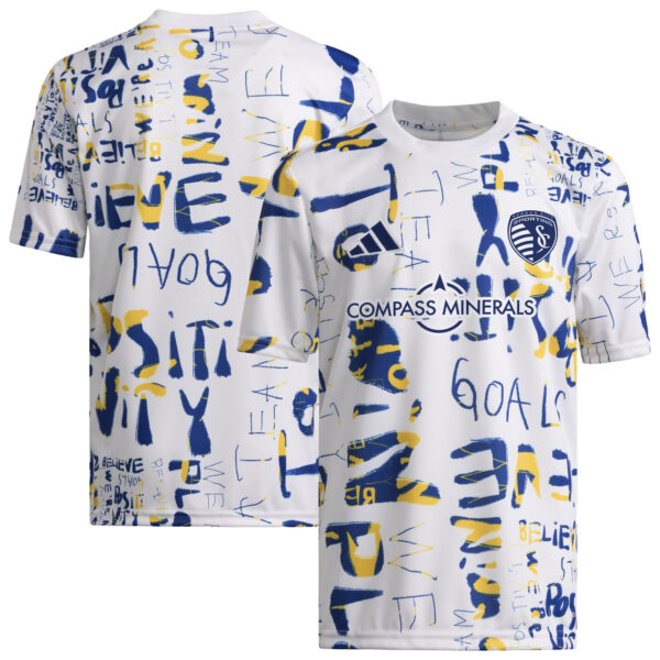 Youth adidas White Sporting Kansas City 2024 MLS Kick Childhood Cancer Pre-Match Top