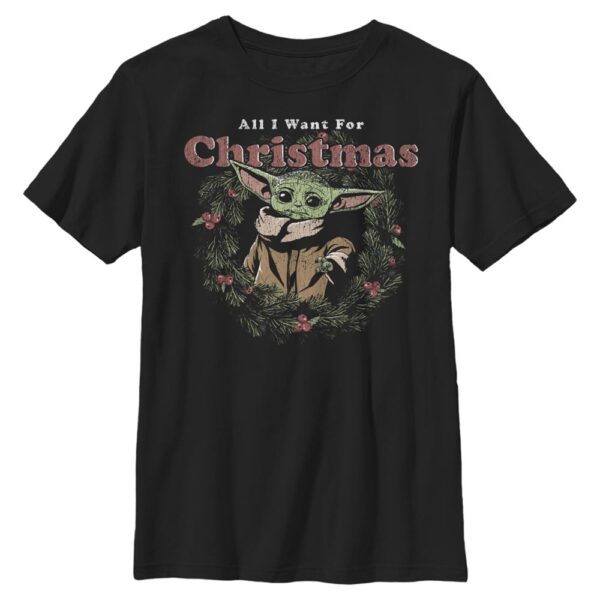 Youth Mad Engine Grogu Black The Mandalorian All I Want For Christmas Graphic T-Shirt