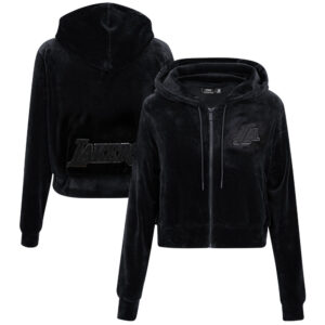 Women's Pro Standard  Black Los Angeles Lakers Triple Black Velour Full-Zip Hoodie