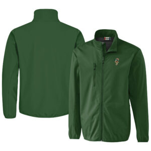 Men's Cutter & Buck Green Greensboro Grasshoppers Clique Trail Eco Stretch Softshell Full-Zip Jacket