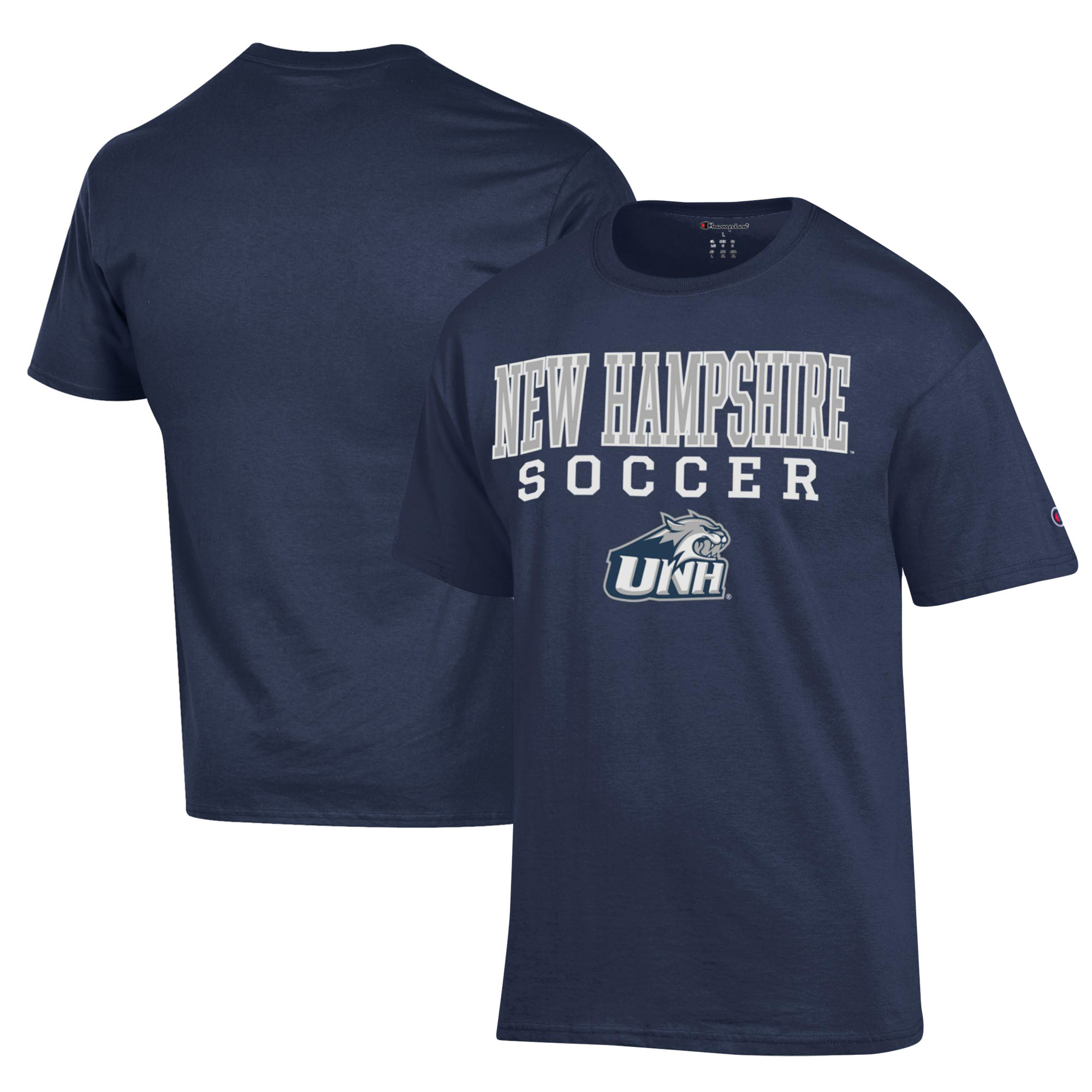 Men's Champion Navy New Hampshire Wildcats Soccer Stack Logo Powerblend T-Shirt - Image 5