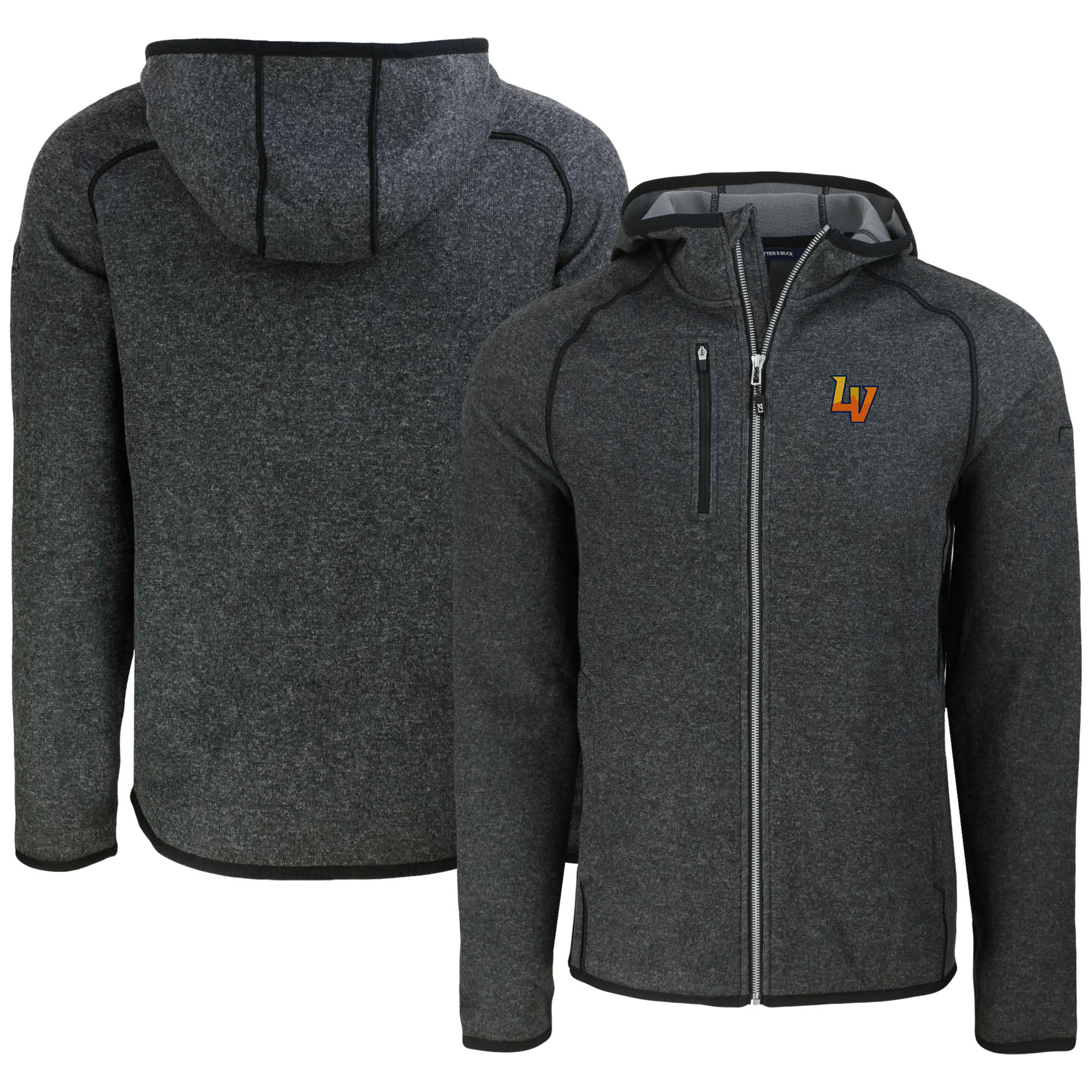 Men's Cutter & Buck Heather Charcoal Las Vegas Aviators Mainsail Raglan Full-Zip Hoodie
