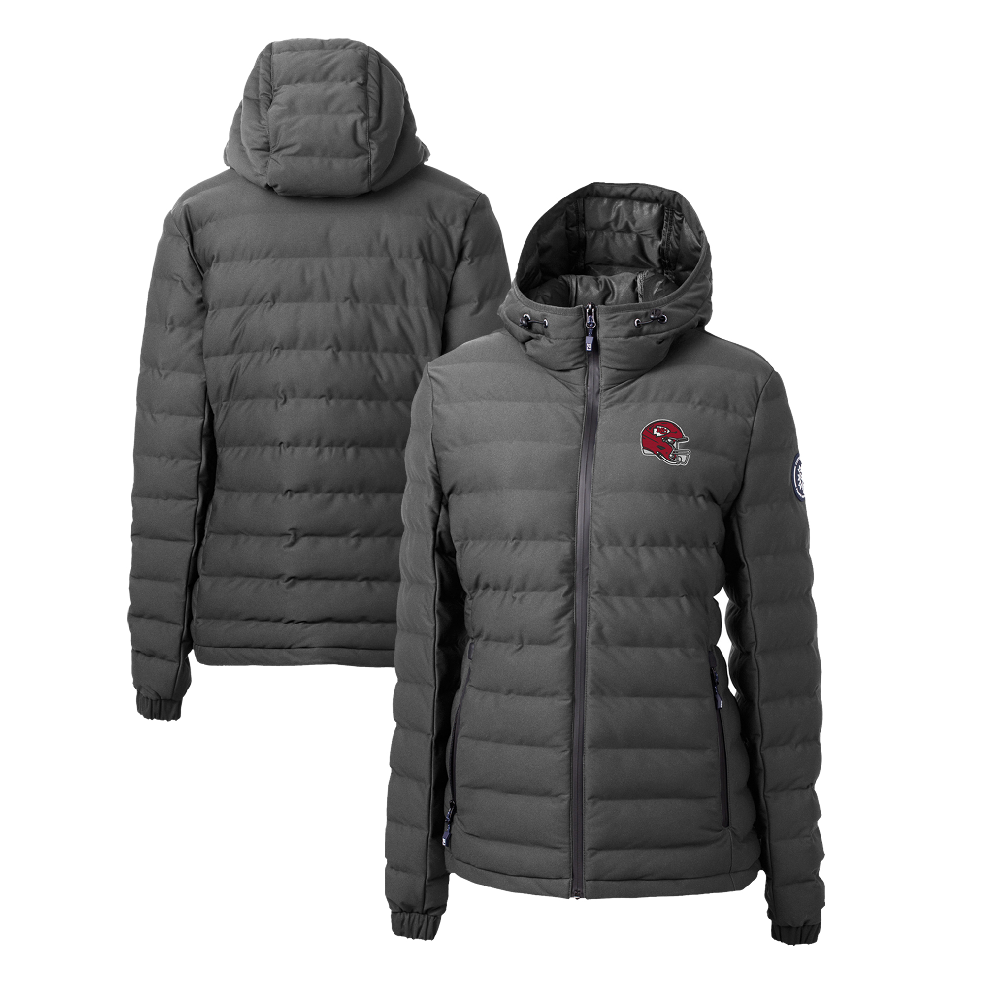 Women's Cutter & Buck Charcoal Kansas City Chiefs Helmet Logo Mission Ridge Repreve Eco Insulated Full-Zip Puffer Jacket