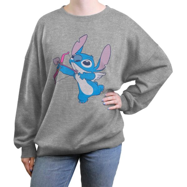 Women's Mad Engine Heather Gray Lilo and Stitch Valentine's Day Fleece Crewneck Sweatshirt