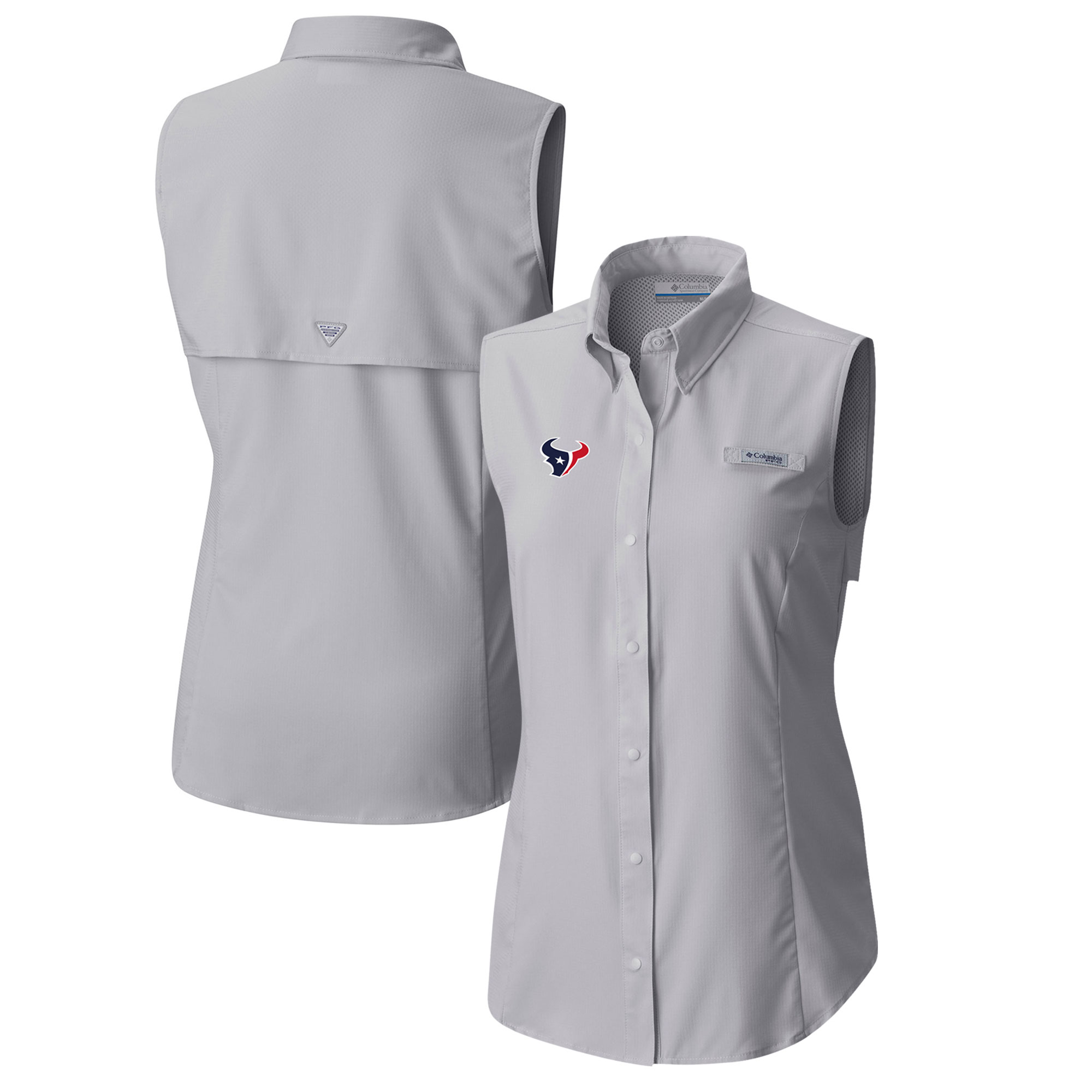 Women's Columbia Gray Houston Texans PFG Tamiami Omni-Shade Sleeveless Button-Up Shirt
