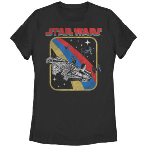 Women's Mad Engine  Black Star Wars Retro Falcon Graphic T-Shirt