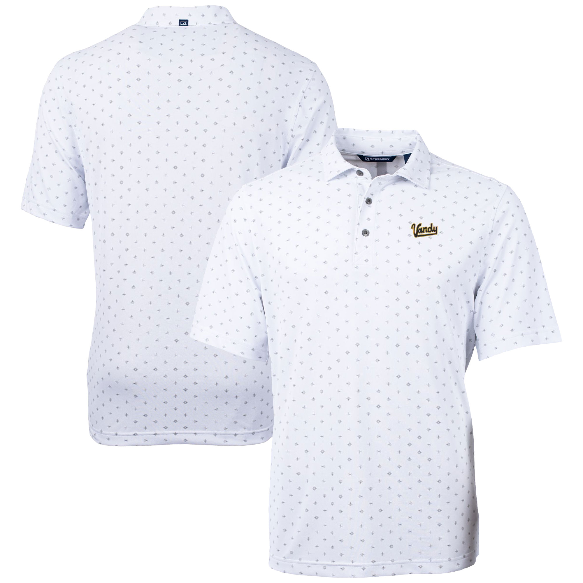 Men's Cutter & Buck White Vanderbilt Commodores Vault DryTec Virtue Eco Pique Tile Print Recycled Polo
