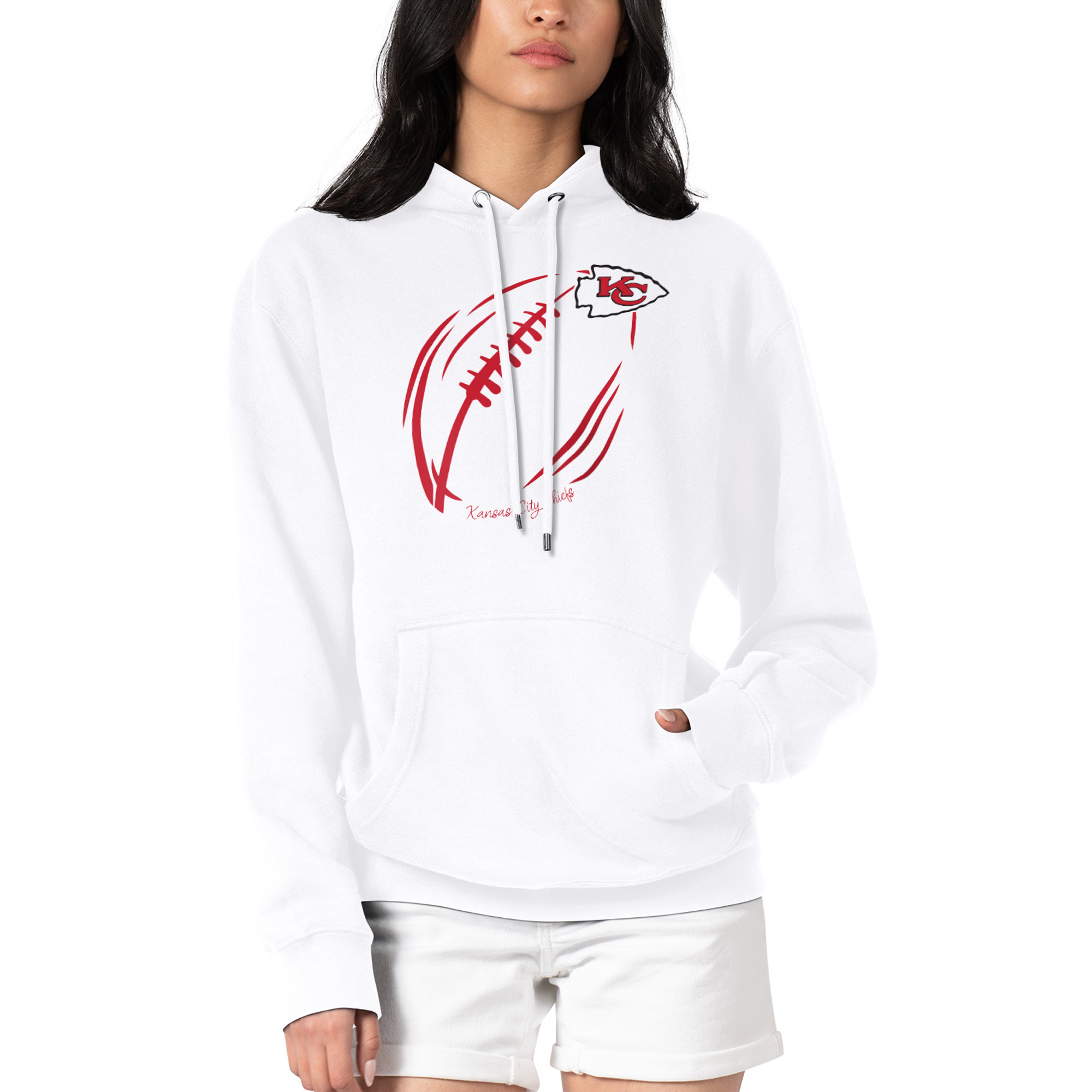 Women's G-III 4Her by Carl Banks White Kansas City Chiefs Football Logo Fleece Pullover Hoodie