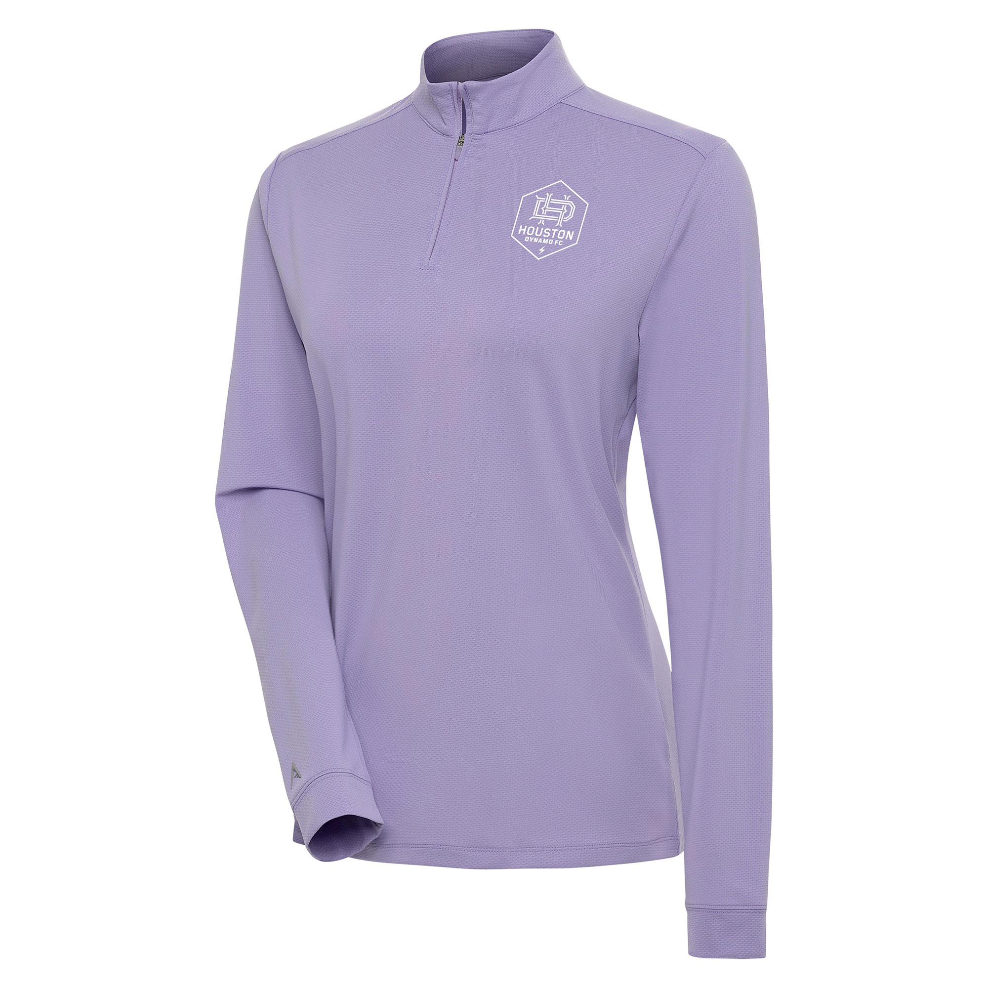 Women's Antigua Lavender Houston Dynamo FC White Logo Finish Quarter-Zip Top