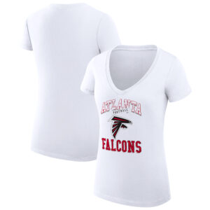 Women's G-III 4Her by Carl Banks White Atlanta Falcons Team Logo Graphic Fitted V-Neck T-Shirt