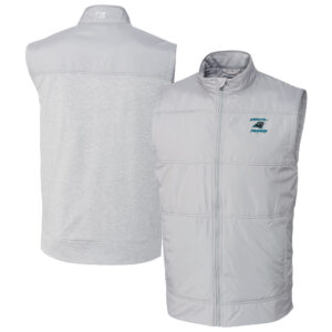 Men's Cutter & Buck Gray Carolina Panthers Stealth Hybrid Quilted DryTec Full-Zip Windbreaker Vest