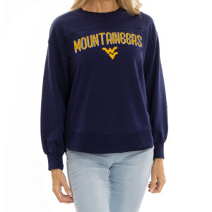 Women's  Navy West Virginia Mountaineers Yvette Pullover Sweatshirt