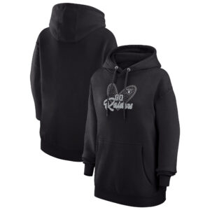 Women's G-III 4Her by Carl Banks Black Las Vegas Raiders Animal Print Heart Team Graphic Fleece Tri-Blend Pullover Hoodie