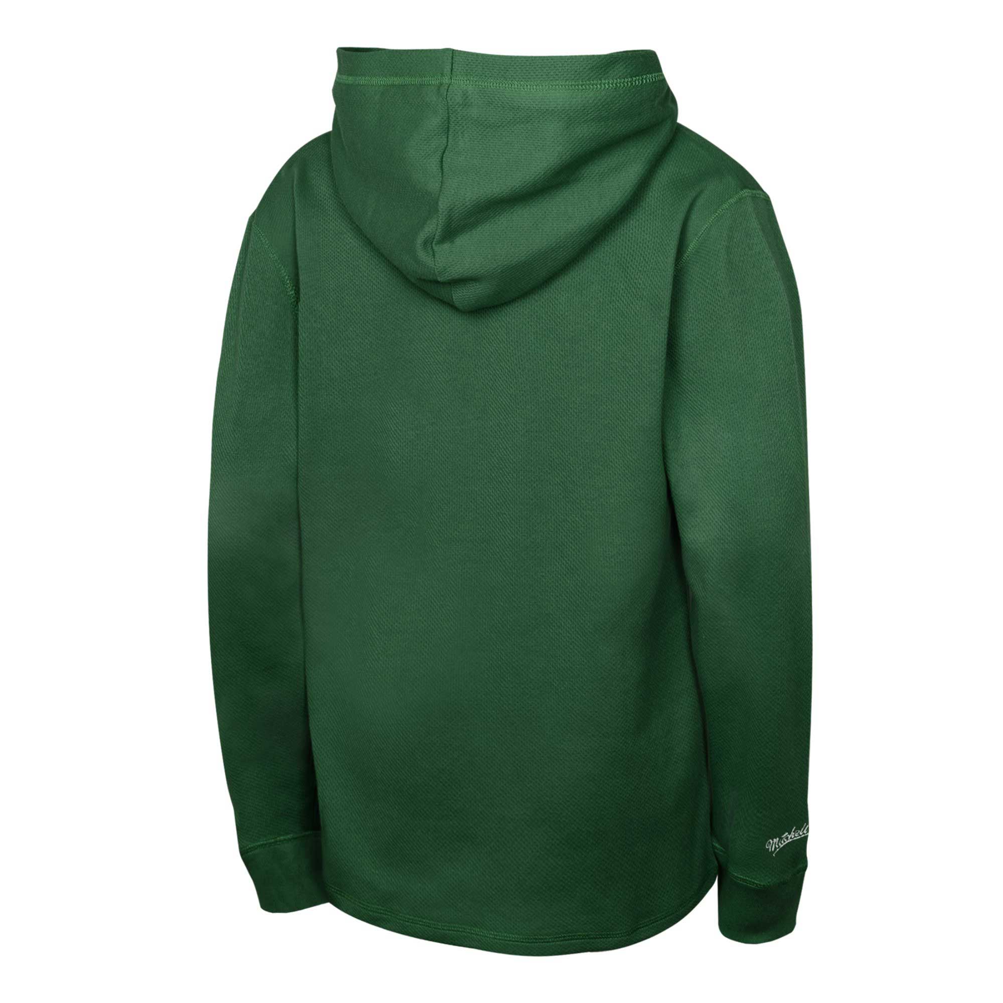 Youth Mitchell & Ness Green Milwaukee Bucks Hardwood Classics Lightweight Thermal Long Sleeve Hoodie T-Shirt - Image 4