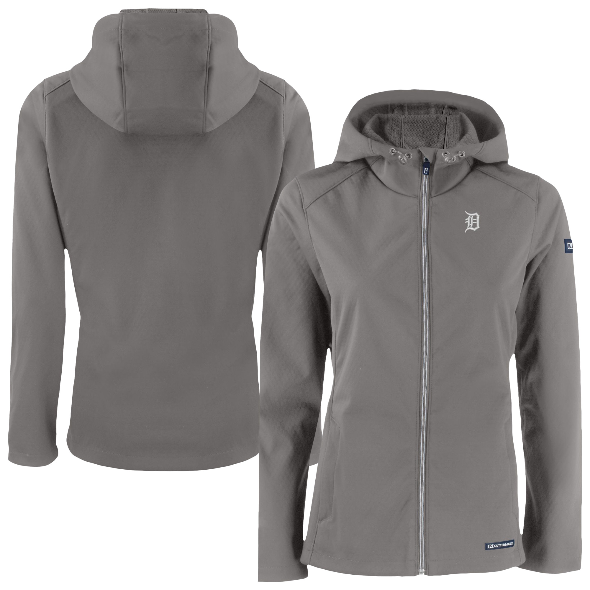 Women's Cutter & Buck Charcoal Detroit Tigers Evoke Eco Softshell Recycled Full-Zip Hoodie Jacket - Image 2