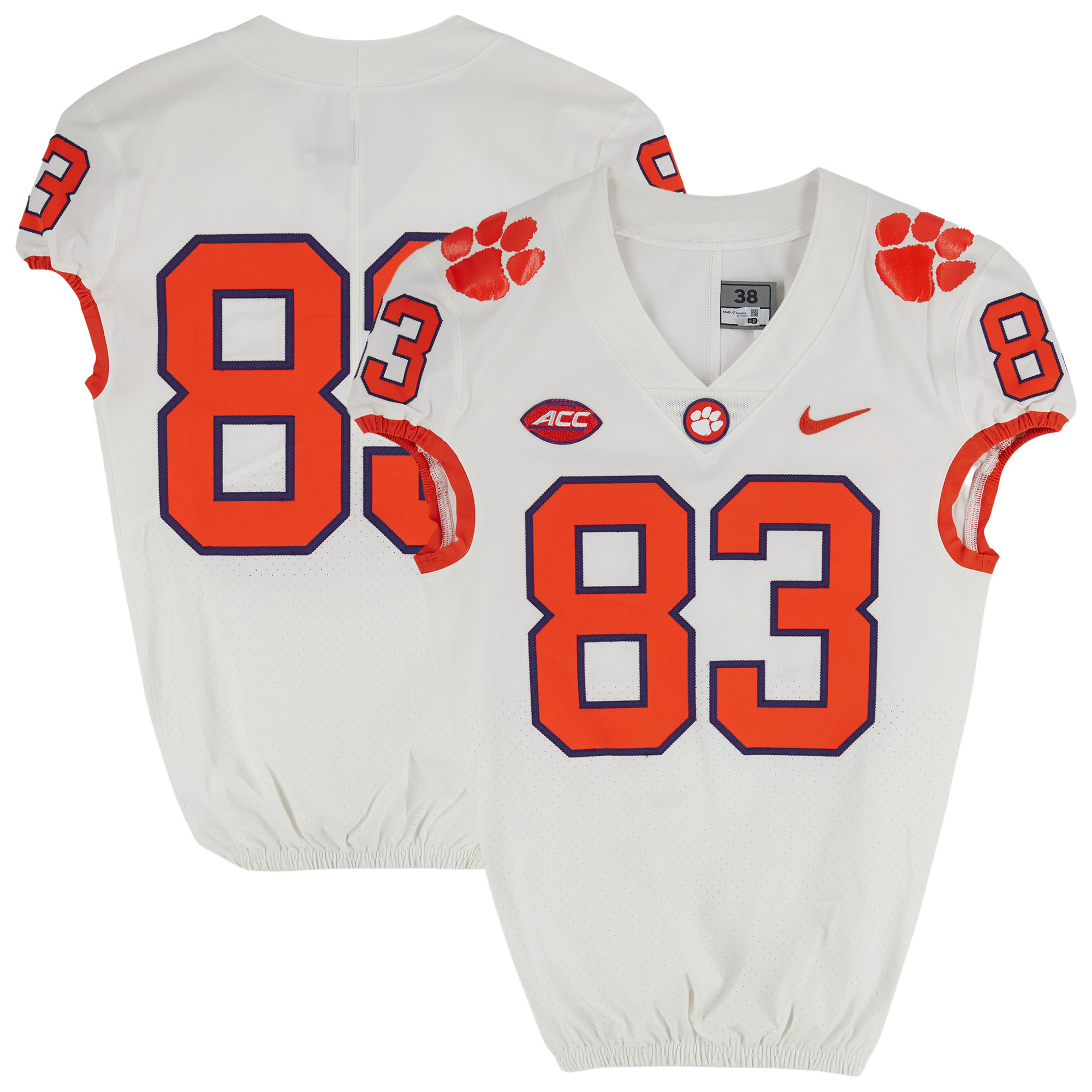 Clemson Tigers Team-Issued Nike #83 White Jersey from the Football Program - Size 38