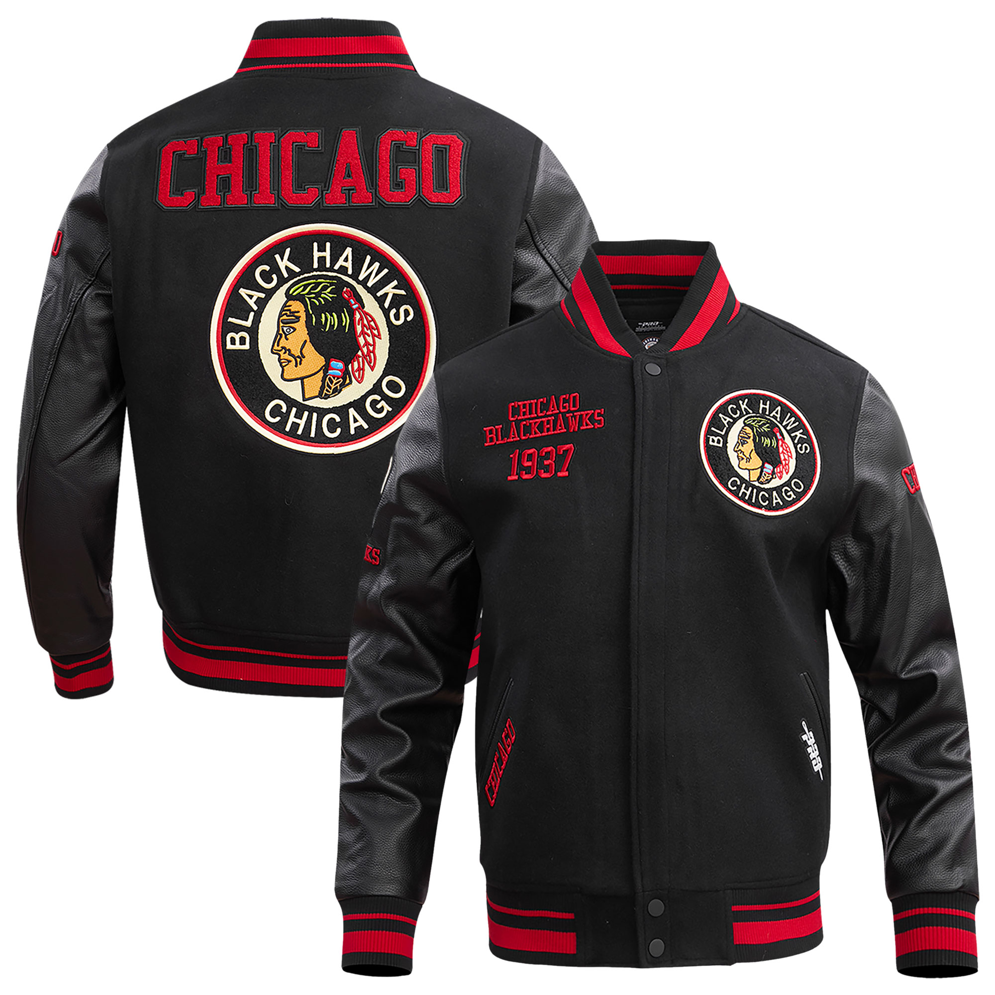 Men's Pro Standard Black Chicago Blackhawks Retro Classic Full-Zip Varsity Jacket