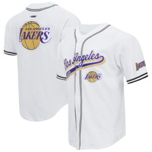 Men's Pro Standard White Los Angeles Lakers Script Tail Mesh V-Neck Button-Up Shirt