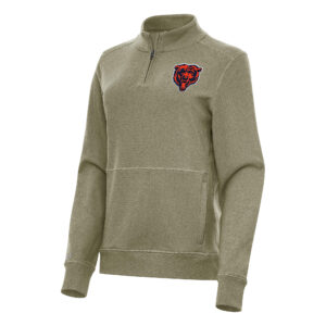 Women's Antigua Heather Olive Chicago Bears Crush Quarter-Zip Jacket