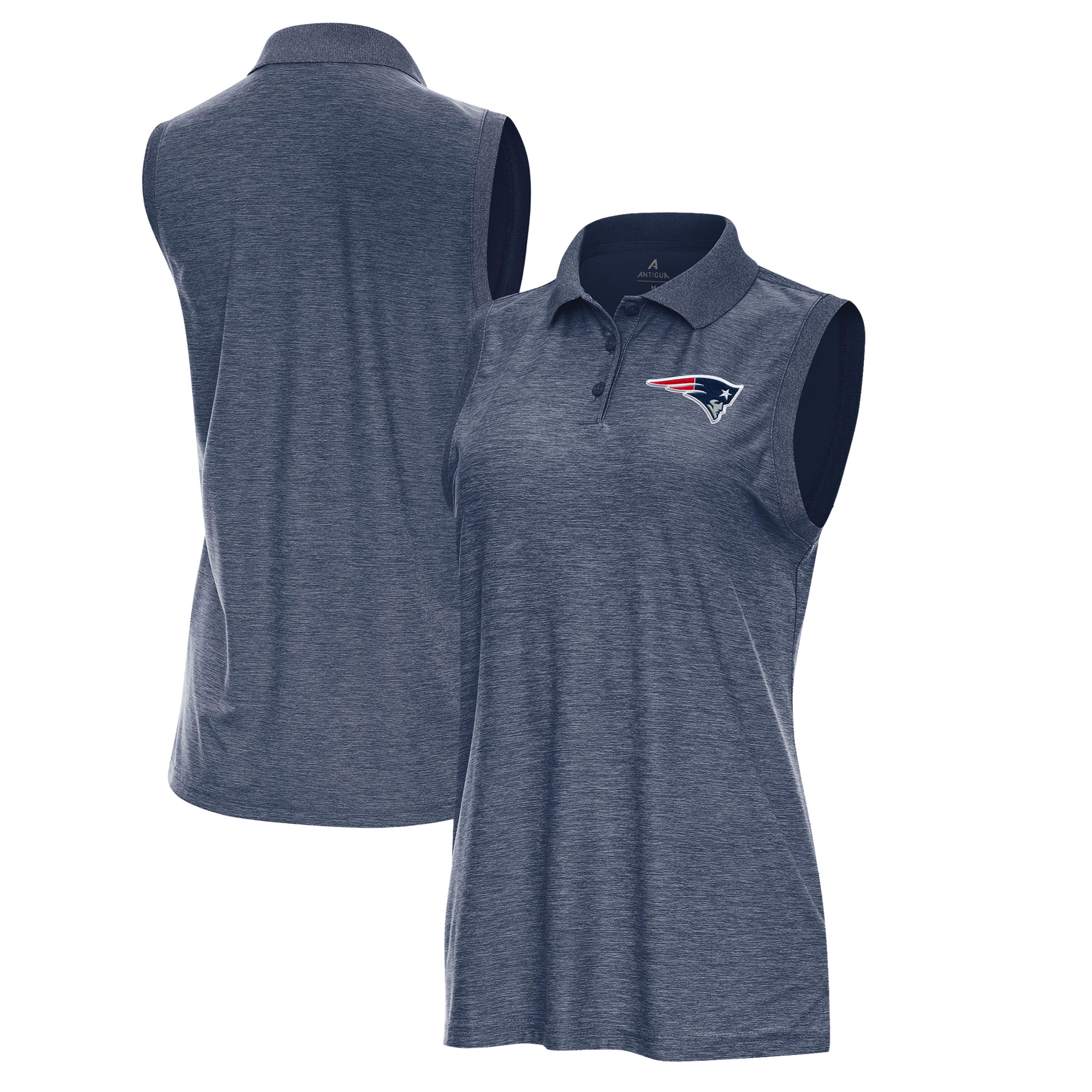 Women's Antigua Heather Navy New England Patriots Recap Sleeveless Polo