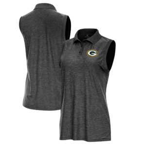 Women's Antigua  Heather Black Green Bay Packers Recap Sleeveless Polo