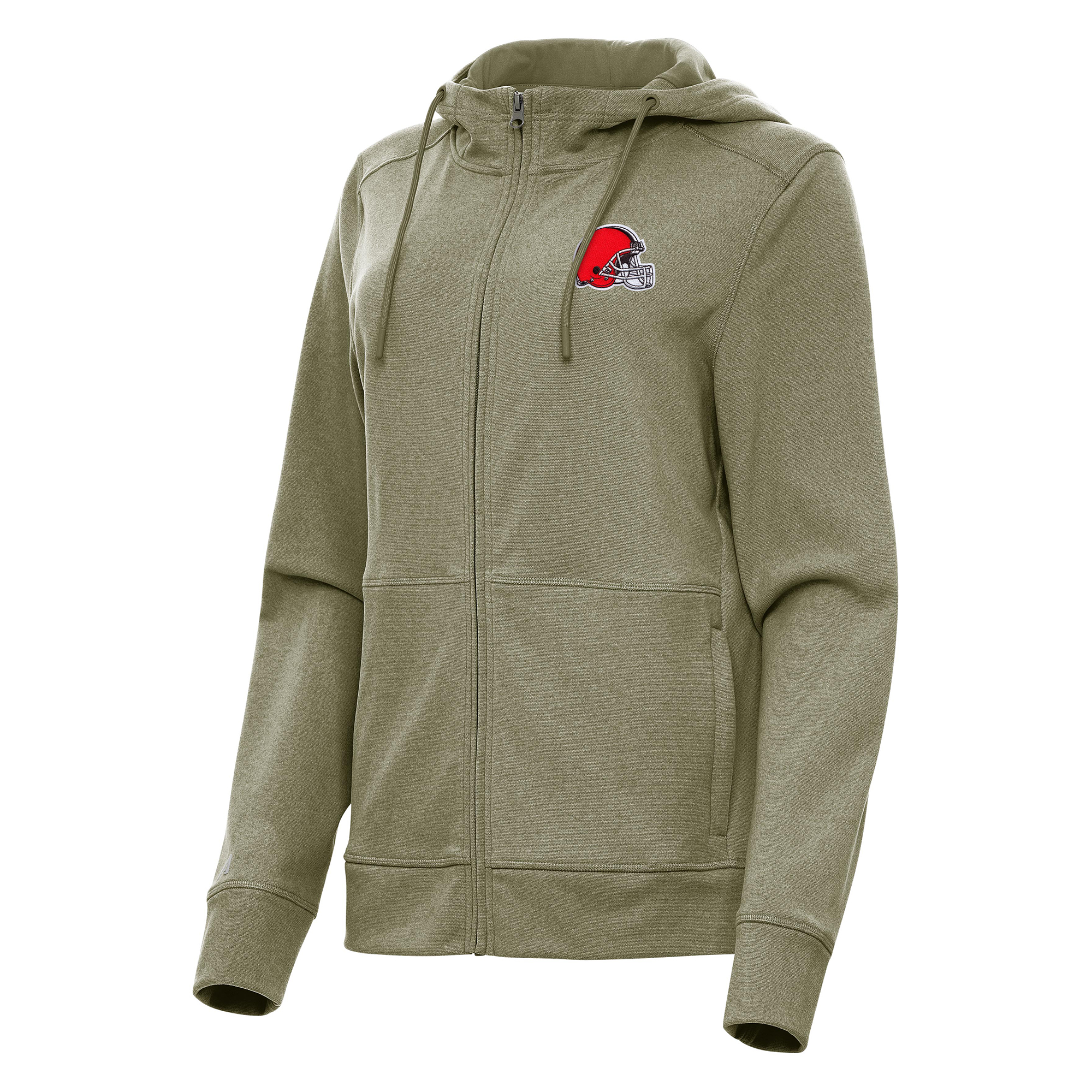 Women's Antigua Heather Olive Cleveland Browns Seeker Full-Zip Hoodie Jacket