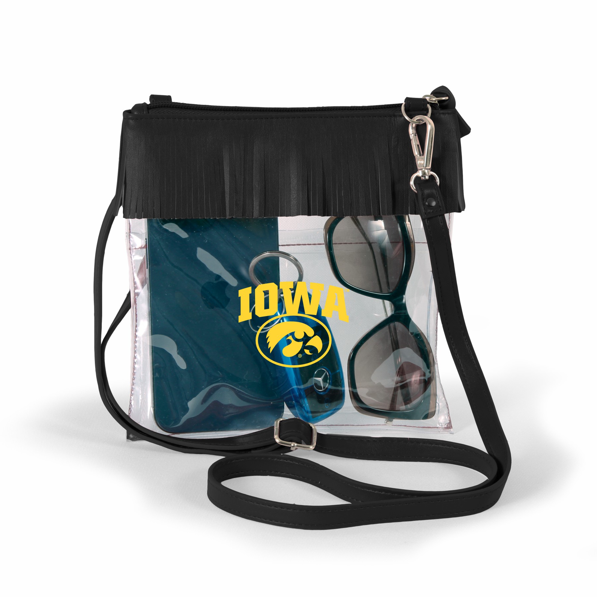 Women's Black Iowa Hawkeyes Judyann Clear Crossbody with Fringe