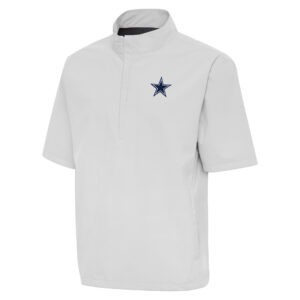Men's Antigua Heather Gray Dallas Cowboys Brisk Short Sleeve Quarter-Zip Windshirt
