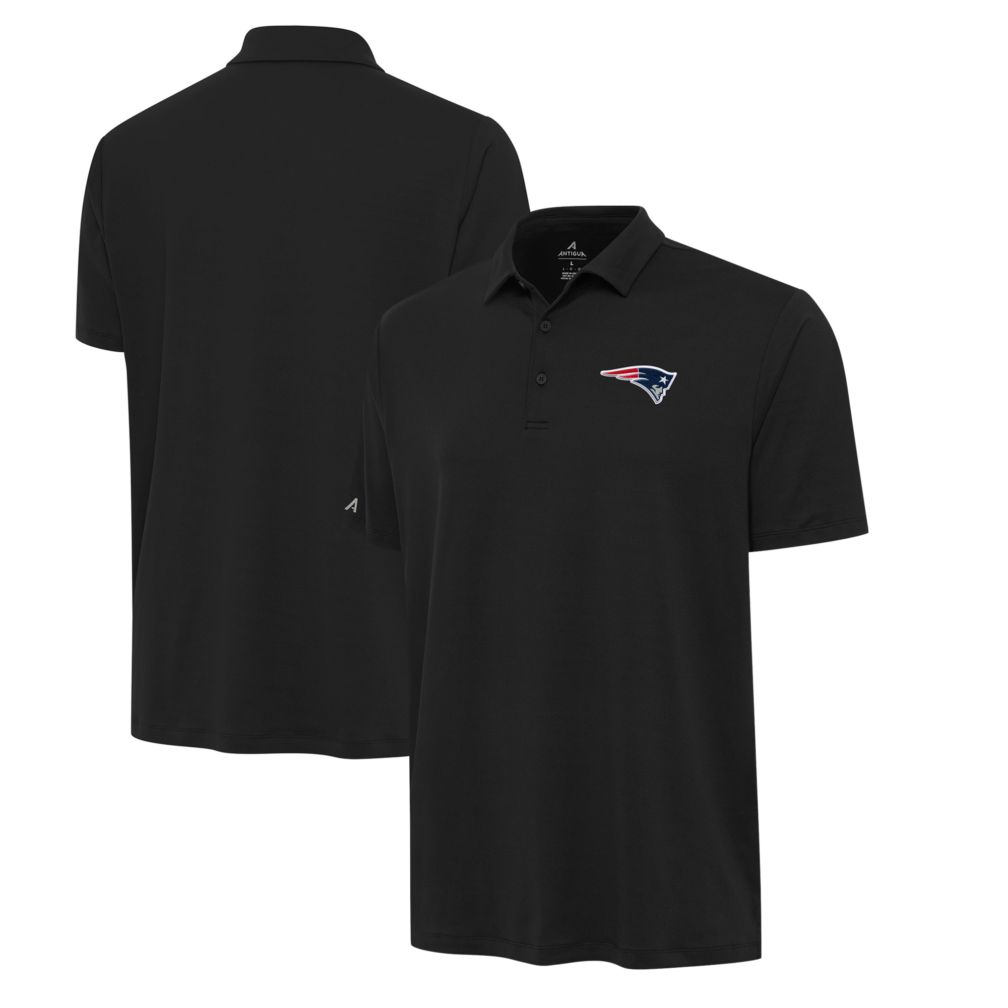 Men's Antigua Black New England Patriots Reprocess Polo