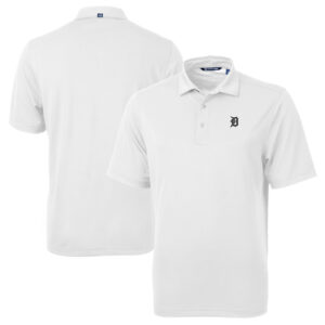 Men's Cutter & Buck White Detroit Tigers Big & Tall Virtue Eco Pique Recycled Polo