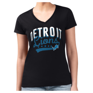 Women's G-III 4Her by Carl Banks  Black Detroit Lions Filigree Team Fitted V-Neck T-Shirt