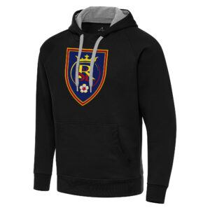 Men's Antigua Black Real Salt Lake Big & Tall Team Crest Victory Raglan Pullover Hoodie