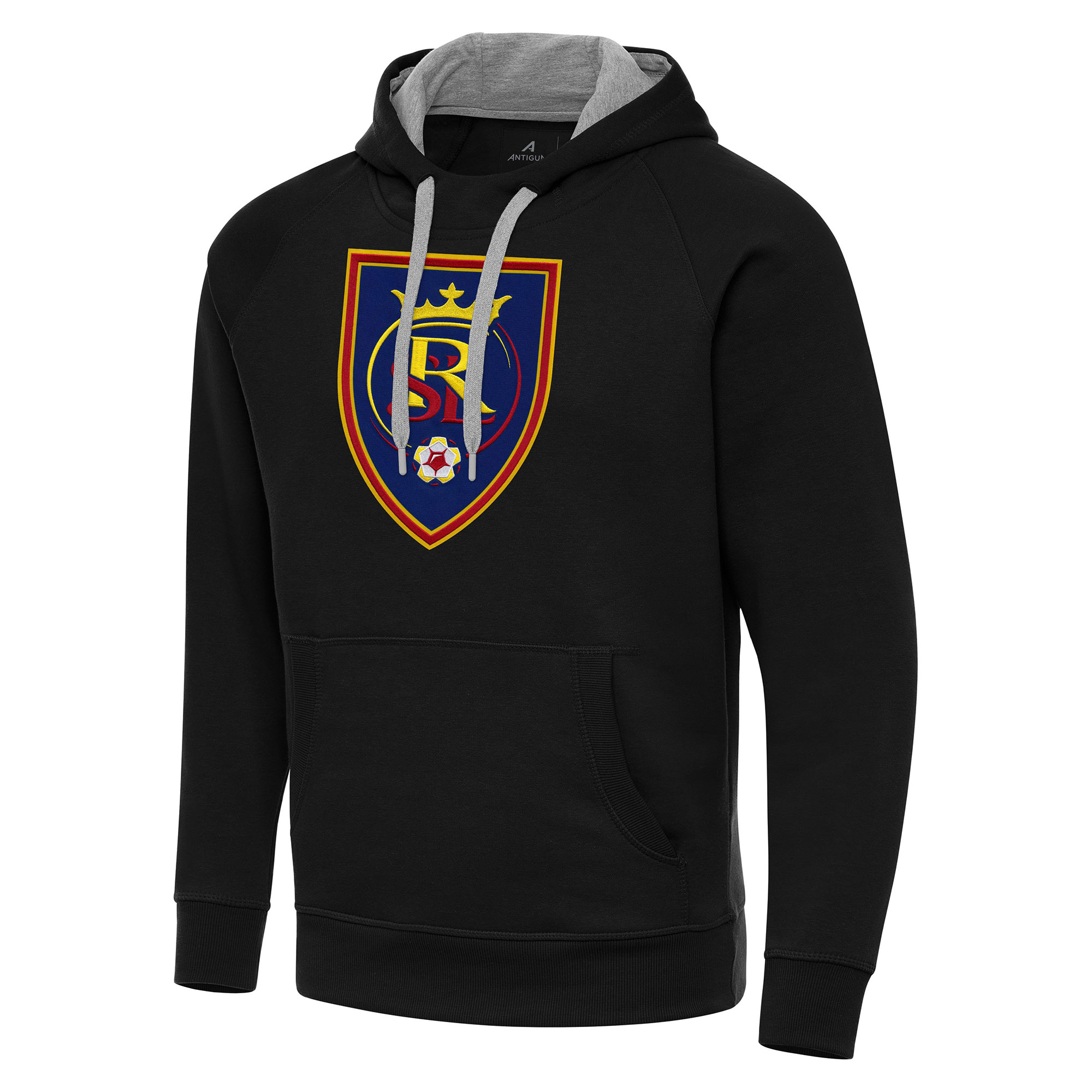 Men's Antigua Black Real Salt Lake Big & Tall Team Crest Victory Raglan Pullover Hoodie