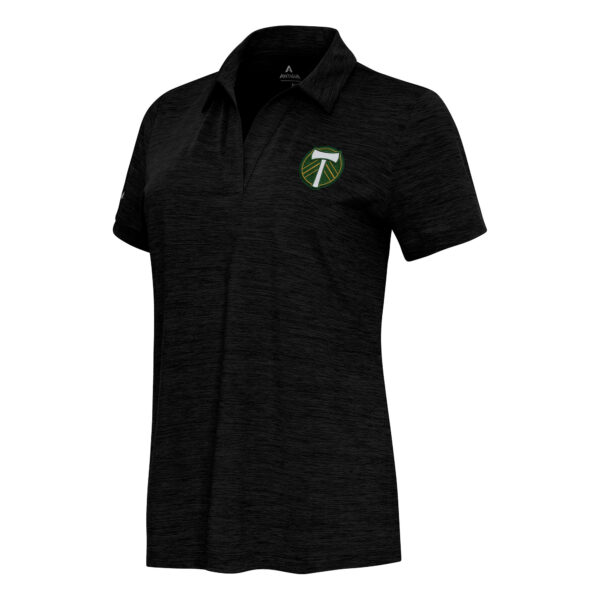 Women's Antigua Heather Black Portland Timbers Layout V-Neck Polo