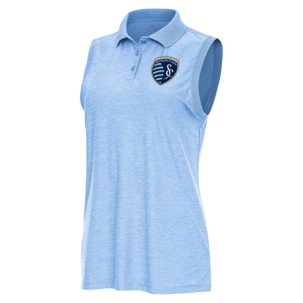Women's Antigua Heather Powder Blue Sporting Kansas City Recap Sleeveless Polo