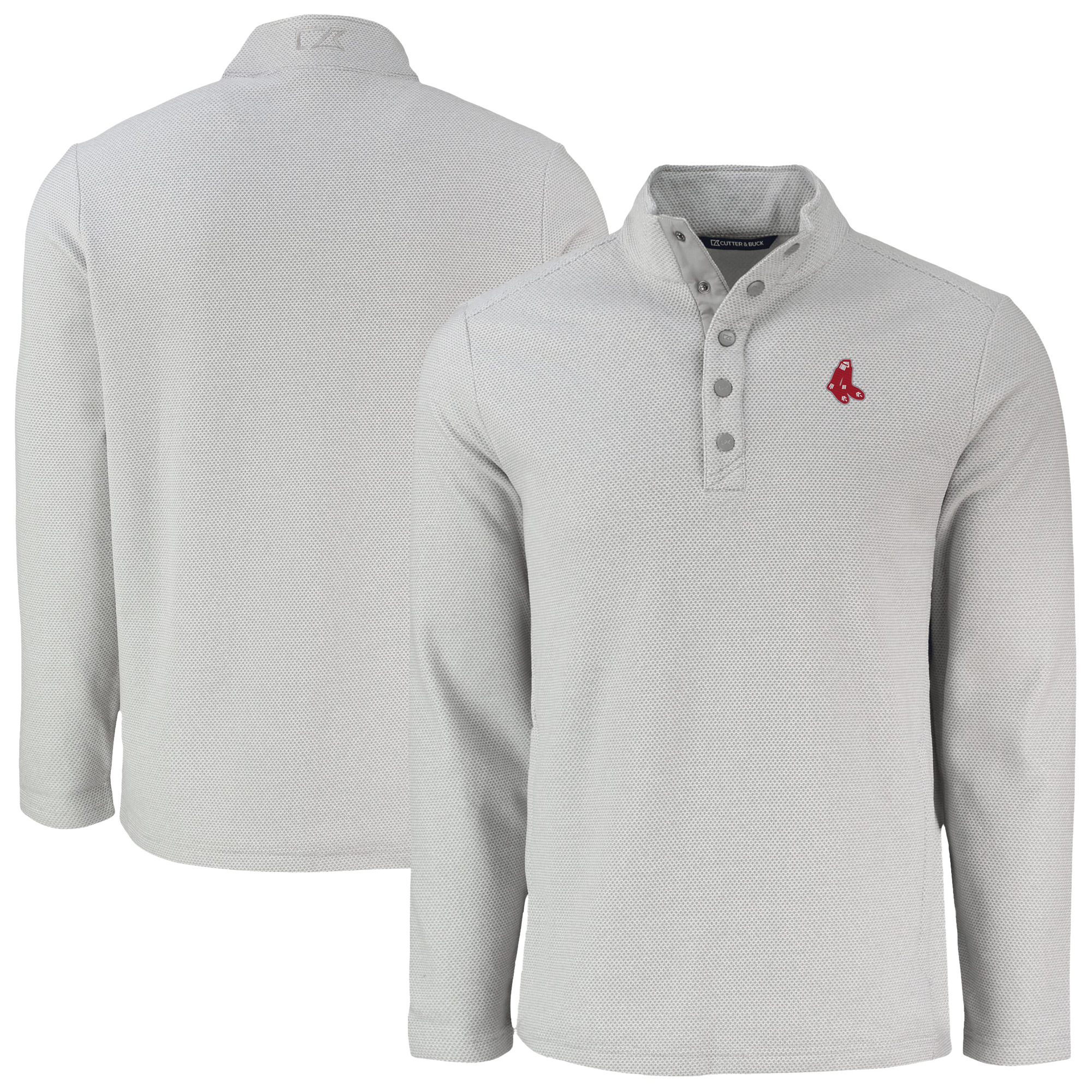 Men's Cutter & Buck Gray Boston Red Sox Hunts Point Eco Textured Fleece Recycled Half-Snap Sweatshirt - Image 2