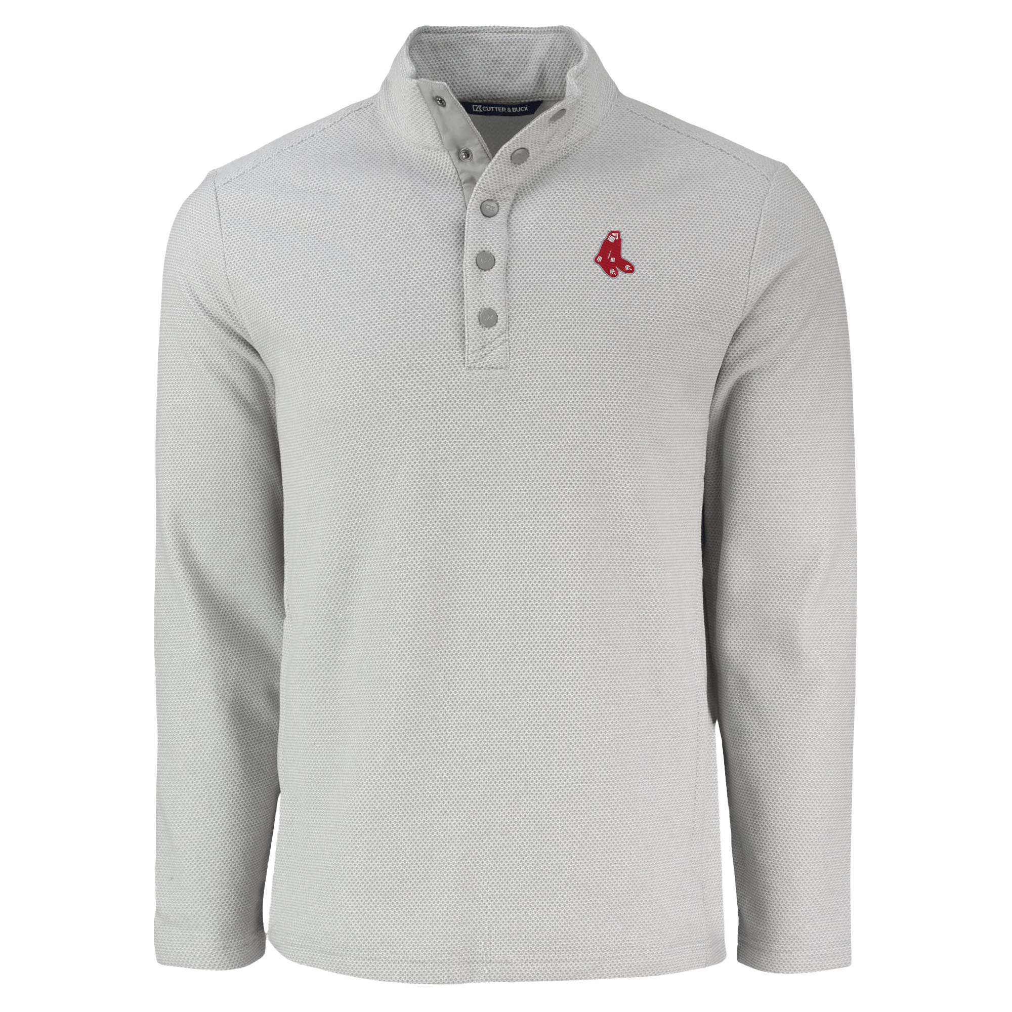 Men's Cutter & Buck Gray Boston Red Sox Hunts Point Eco Textured Fleece Recycled Half-Snap Sweatshirt - Image 3