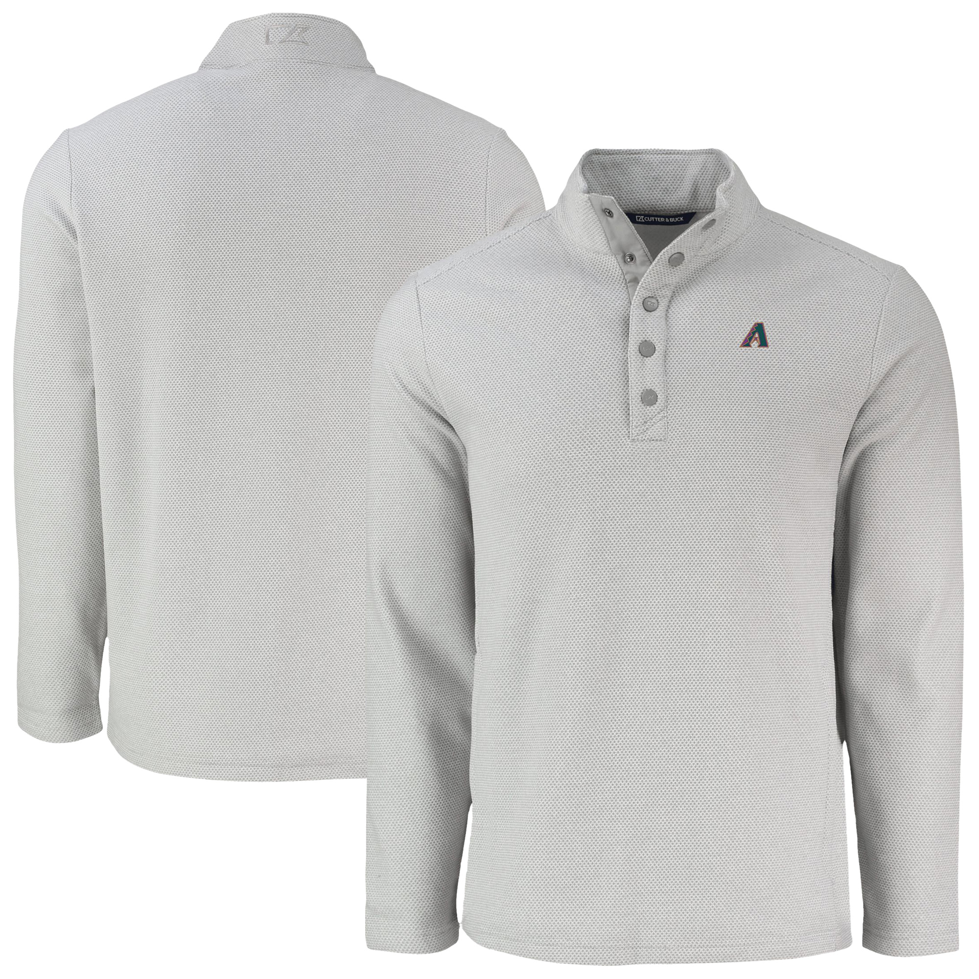 Men's Cutter & Buck Gray Arizona Diamondbacks Hunts Point Eco Textured Fleece Recycled Half-Snap Sweatshirt